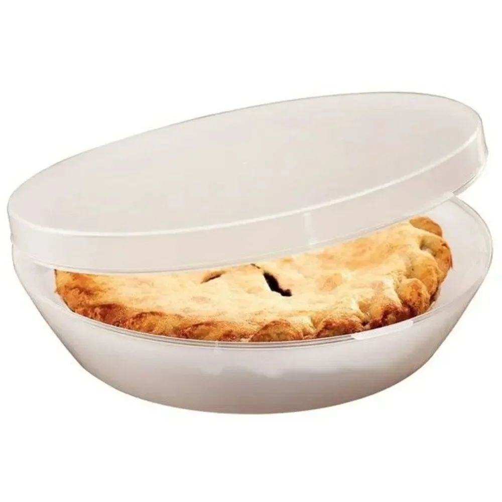 Pie Carrier Keeper 11.75-In Durable Plastic Holder Hinged Lid White Opaque NEW